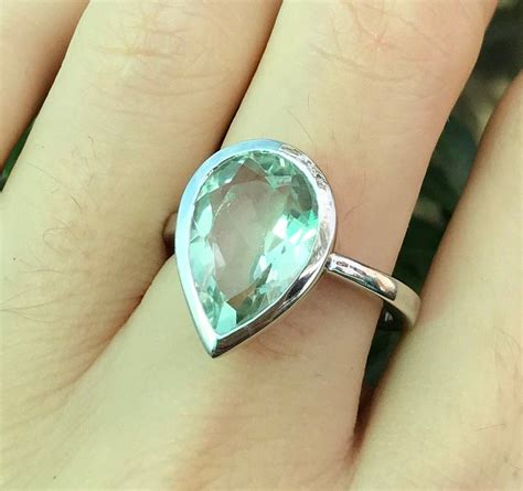 Pear Green Amethyst Engagement Ring Green Large Gemstone Bold Ring