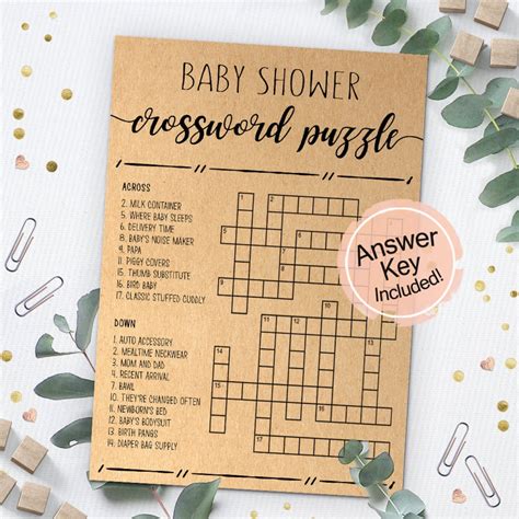 Baby Shower Crossword Puzzle Baby Shower Crossword Game Instant