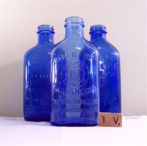 Vintage Phillips Cobalt Blue Glass Bottle Milk Of Magnesia