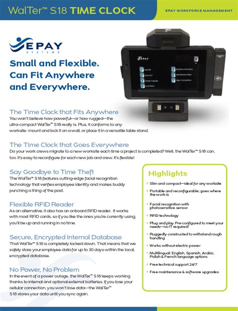 Walter S18 Biometric Time Clock Epay Systems