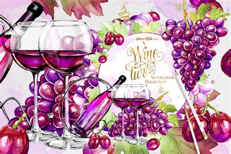 Wine And Grapes Clipart Illustrations Creative Market