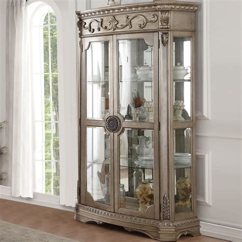Murillo Wide Solid Wood Mirrored Back Curio Cabinet With Lighting