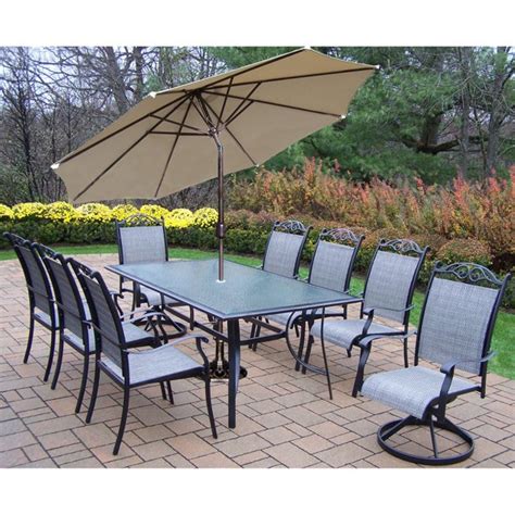 Product title flash furniture 6 piece black patio garden set with umbrella table and set of 4 folding chairs average rating: Oakland Living Cascade Aluminum 14 Piece Rectangular Patio ...