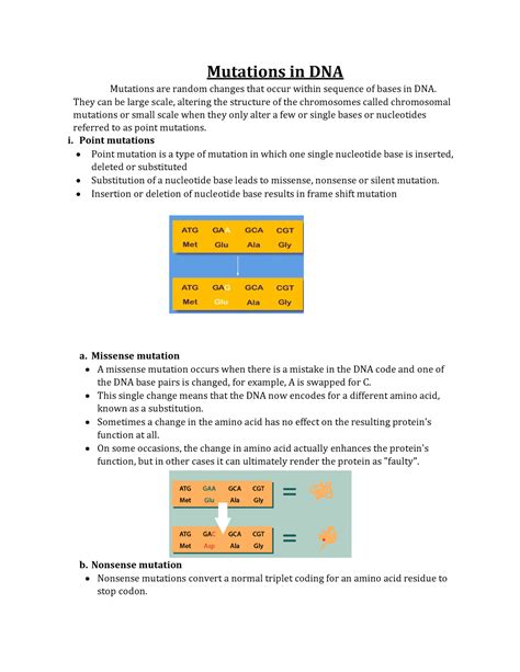 Mutations In Dna Mutations In Dna Mutations Are Random Changes That