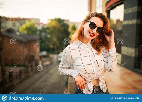 Attractive Redhaired Woman In Eyeglasses Stock Photo Image Of