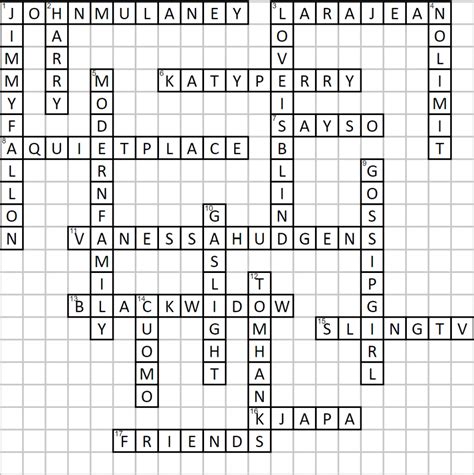 Crossword answers: pop culture