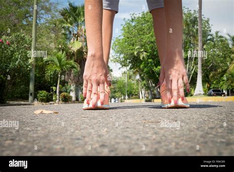 Mexico Nayarit Hands And Feet Of Teenage Girl Doing Stretching