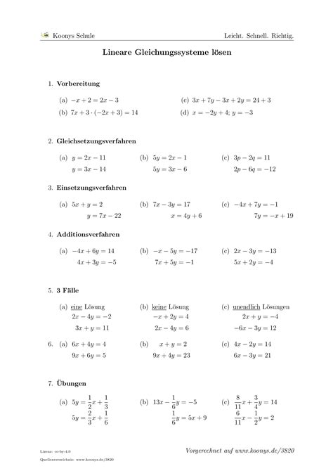 Aufgaben Lineare Gleichungssysteme Lösen Mit Lösungen Koonys Schule 3820