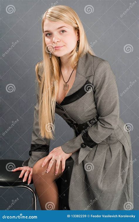 The Blonde And A Grey Dress Stock Image Image Of Long Light 13382239