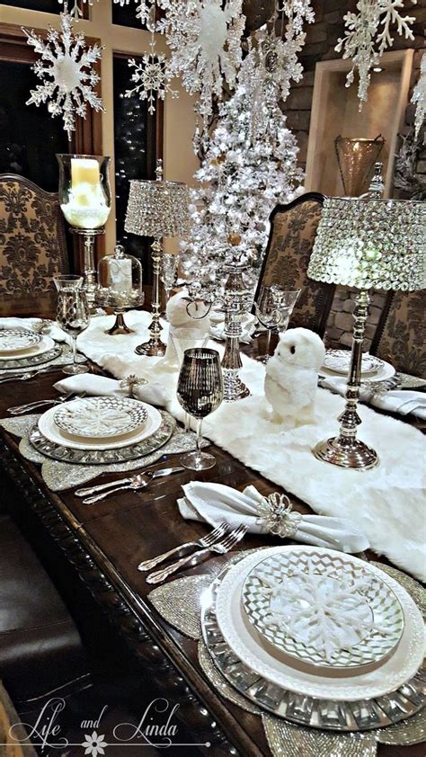 Snowflakes And Baubles Tablescape White Christmas Decor Christmas