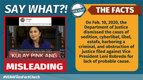 VERA FILES FACT CHECK Video With MISLEADING Claim On Robredos Dismissed Cases Resurfaces