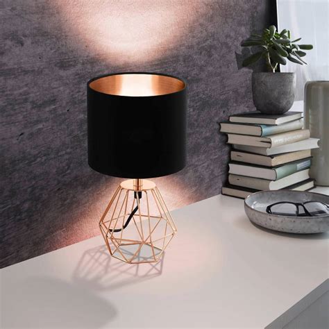 Eglo Carlton 2 Geometric Copper And Black Fabric Table Lamp