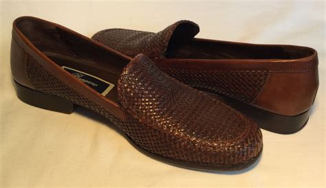Bragano Italian Shoes Mens Brown Leather Woven Loafers Size 8 M C00273