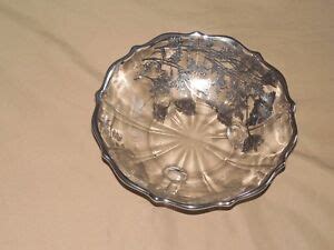 VINTAGE SILVER OVERLAY CLEAR GLASS THREE FOOTED BOWL DISH EBay