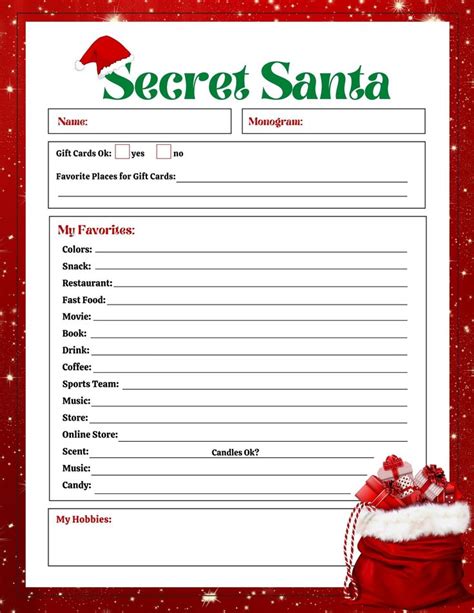 The Secret Santa List Is Shown In Red And White