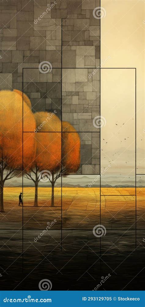 Autumnal Landscape A Journey Through Architectural Grids Stock