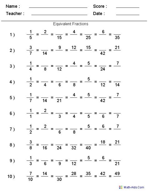 5th grade equivalent fractions (nc). Equivalent Fractions Worksheets | Recipes to Cook ...