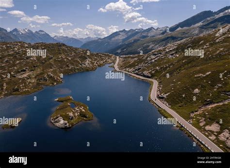 Aerial View Of The San Bernardino Pass In The Swiss Alps Stock Photo