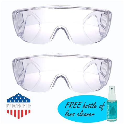 2 Safety Glasses Goggles Protective Eye Protection Chemistry Laboratory Cover Over Splash