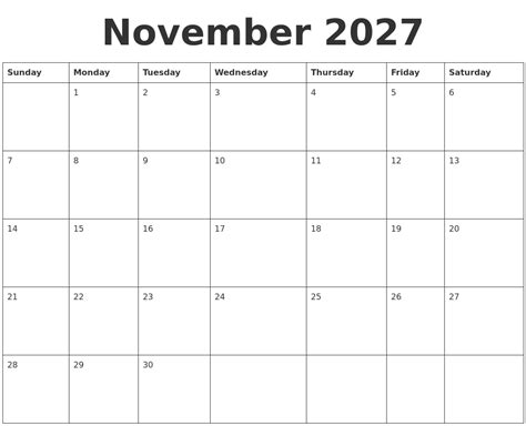 November 2027 Blank Calendar Template