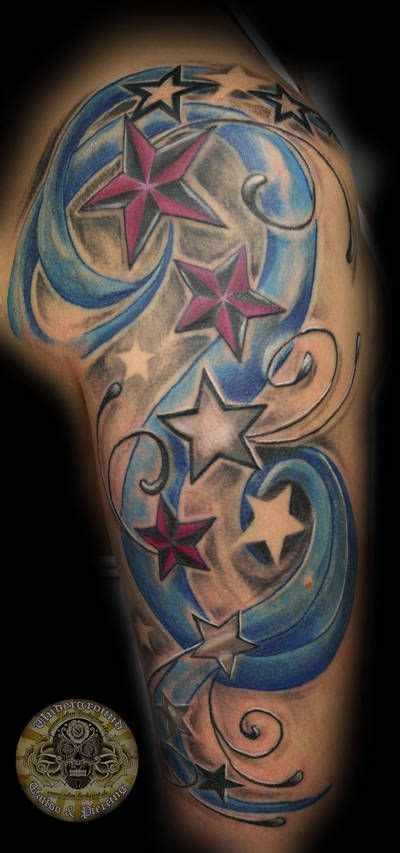 Stars Cover Color Ready Tat By 2face Tattoo Star Tattoo On Shoulder