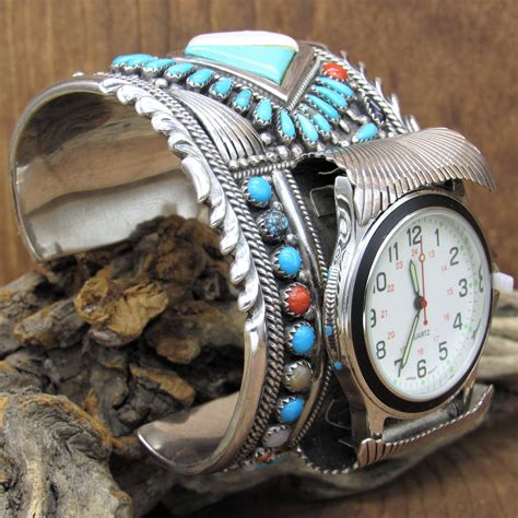Vintage Navajo Multi Stone Sterling Silver Watch Cuff Bracelet Etsy