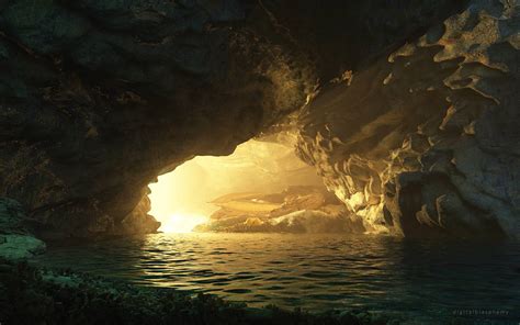 Cave Light Dragon Sleep Water Fantasy Wallpaper 1920x1200 112709
