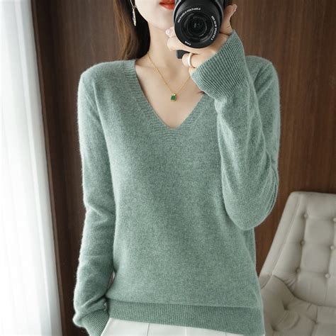 cashmere sweater women autumn winter fashion solid color keep warm v neck pullovers long sleeve