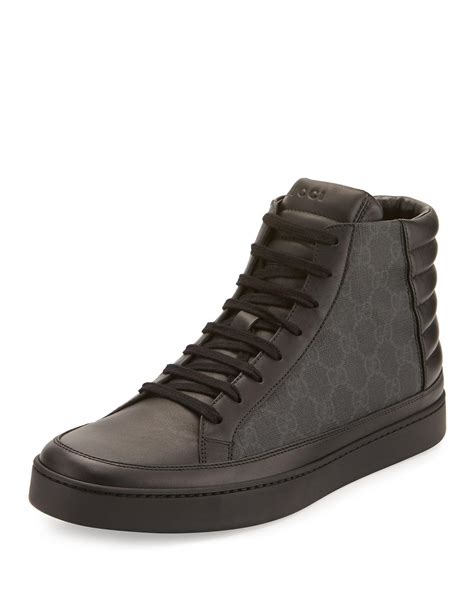 Gucci Mens Common Canvas And Leather High Top Sneakers In