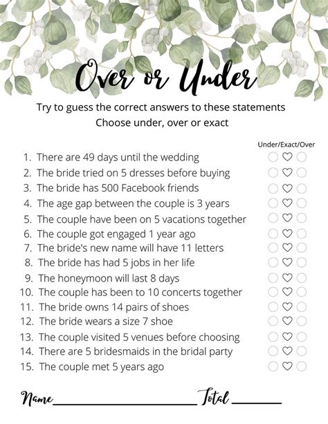 Bridal Shower Party Games Free Printable