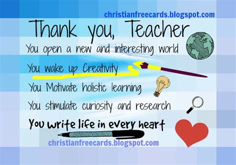 Thank You Teacher Nice Card Free Christian Cards