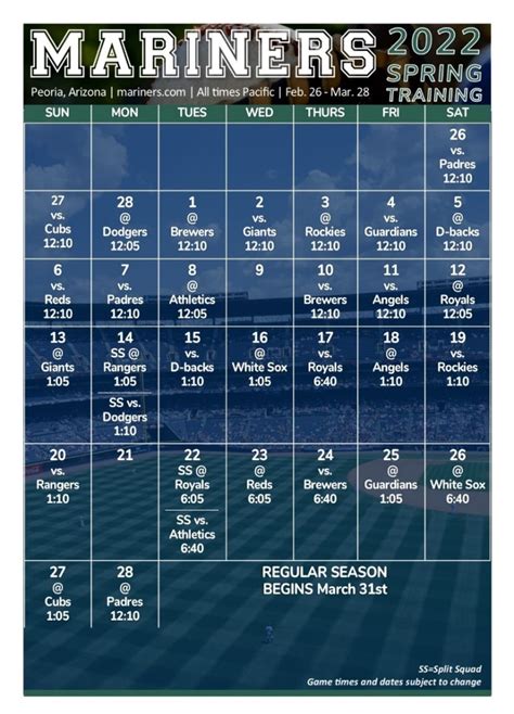 Mariners 2022 Spring Training Schedule Nw Seattle Real Estate