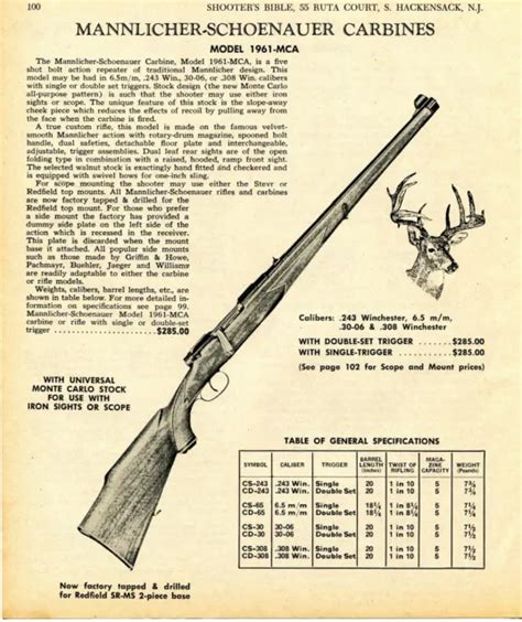 PRINT AD Of Mannlicher Schoenauer Model MCA Carbine PicClick