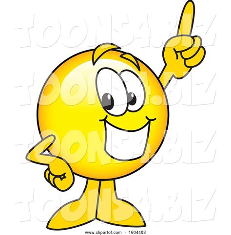 Vector Illustration Of A Cartoon Smiley Mascot Holding Up A Finger By