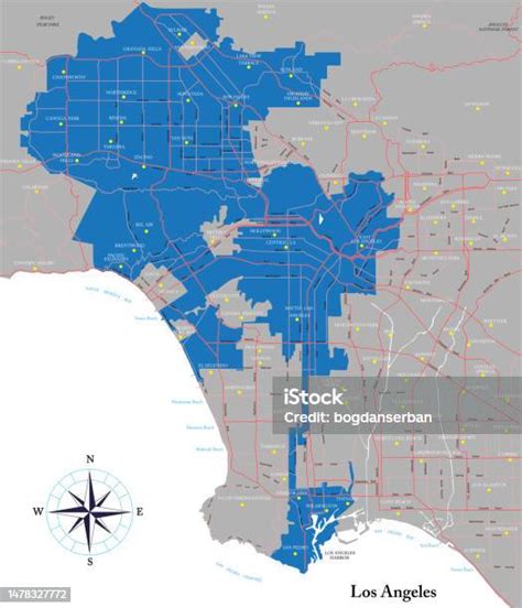 Mappa Di Los Angeles E Dellarea Metropolitana Immagini Vettoriali