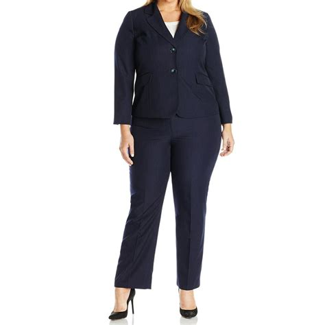 Le Suit New Navy Blue Womens Size 18w Plus Pinstriped Pant Suit Set