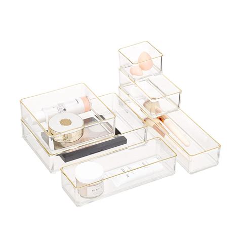 Clear Acrylic Stackable Drawer Organizers Gold Trim Set Of 6 The