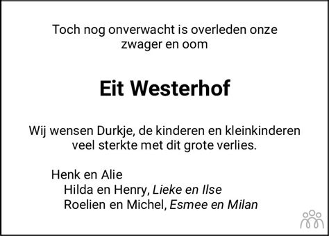Eit Westerhof 08 11 2022 Overlijdensbericht En Condoleances Mensenlinqnl