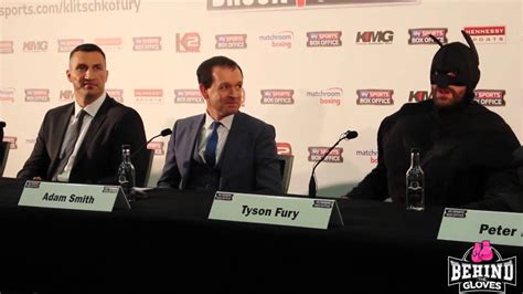 Tyson Fury Enters Klitschko Press Conf As Batman Fights With Joker