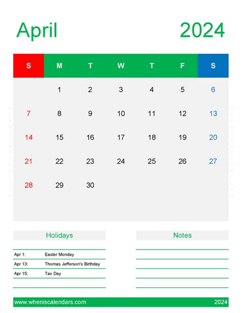 April 2024 Template Calendar Monthly Calendar