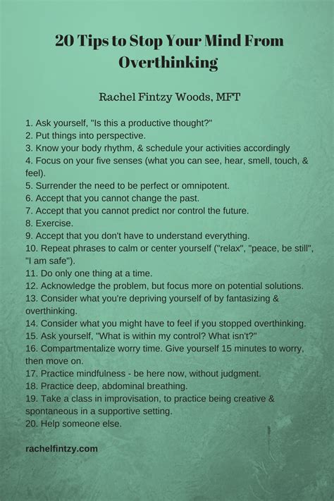 20 Tips To Stop Your Mind From Overthinking Rachel Fintzy Woods