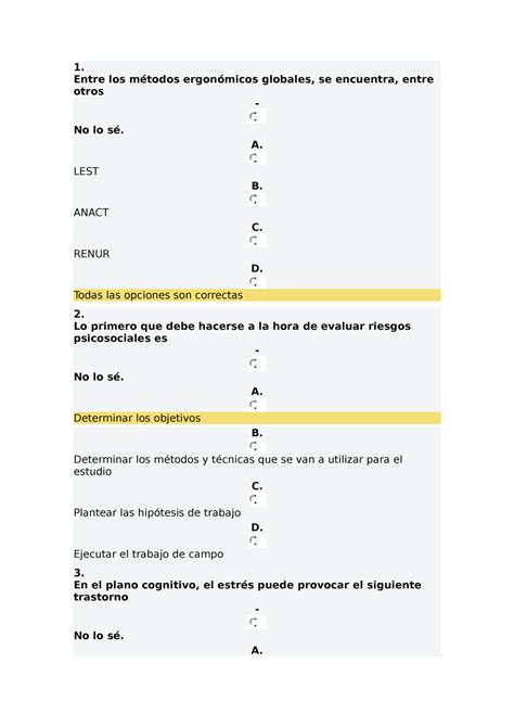 Examen Enero Preguntas Y Respuestas Los M Todos Ergon Micos