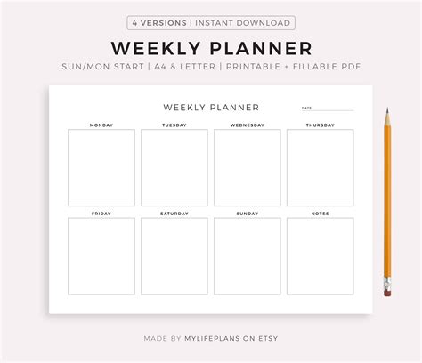 Weekly Planner Pages Weekly Agenda Undated Weekly Planner A5 Weekly