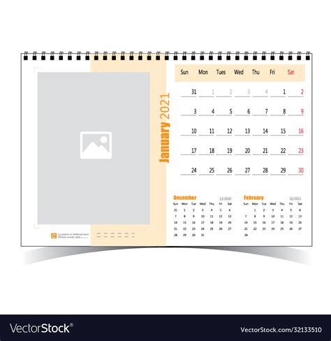 Desk Calendar 2021 Design Template Royalty Free Vector Image