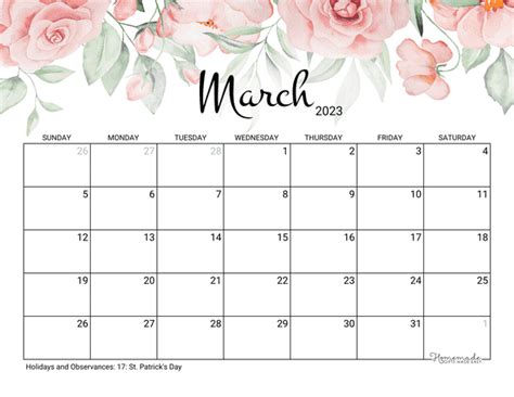 March Calendar 2023 Printable
