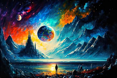 Mystical Fantasy Vibrant Colorful Oil Painting Dreamscape Landscape