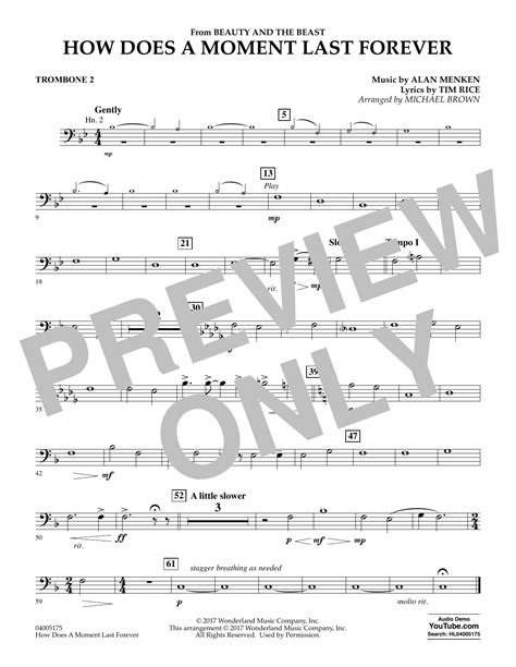 How Does A Moment Last Forever From Beauty And The Beast Trombone 2