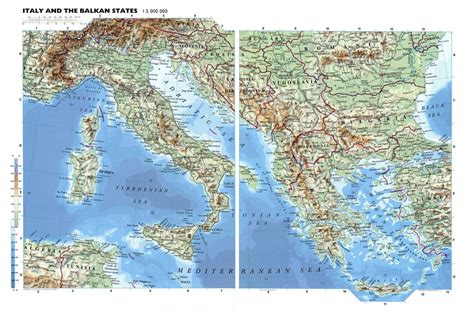 Large Detailed Physical Map Of Italy And The Balkan States