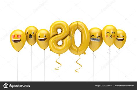 Number 80 Yellow Birthday Emoji Faces Balloons 3d Render — Stock Photo