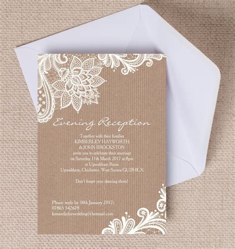 Top 10 Printable Evening Wedding Reception Invitations Rustic Lace